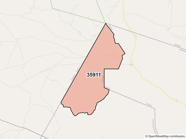 Mapa del código postal 35911, San Juan de Guadalupe, Durango