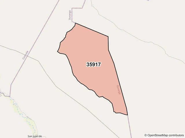 Mapa del código postal 35917, San Juan de Guadalupe, Durango