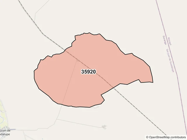 Mapa del código postal 35920, San Juan de Guadalupe, Durango