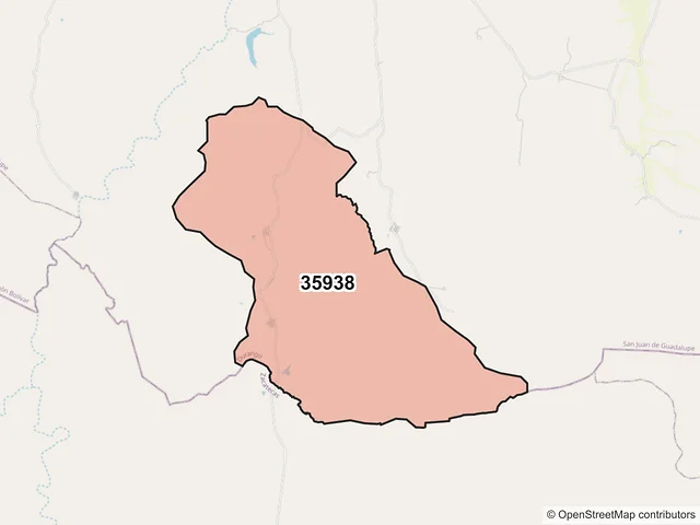Mapa del código postal 35938, San Juan de Guadalupe, Durango