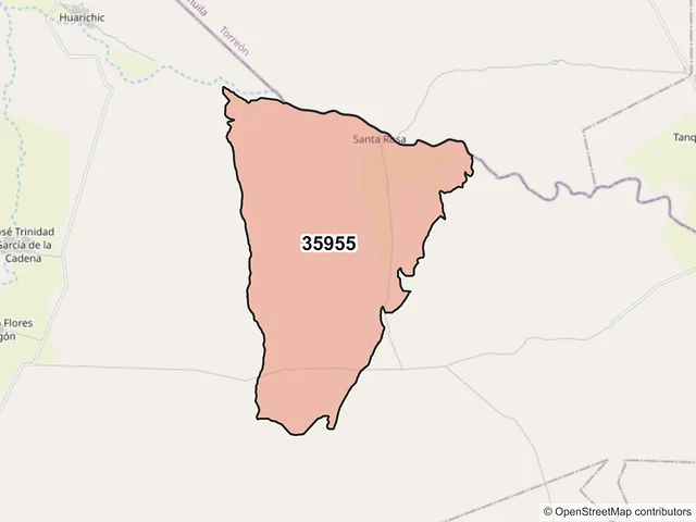 Mapa del código postal 35955, General Simón Bolívar, Durango