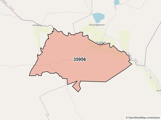 Mapa del código postal 35956, General Simón Bolívar, Durango