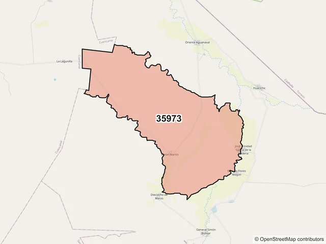 Mapa del código postal 35973, General Simón Bolívar, Durango