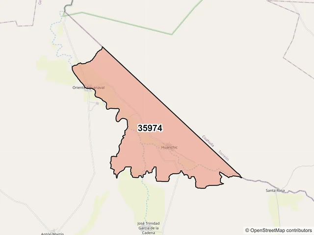 Mapa del código postal 35974, General Simón Bolívar, Durango