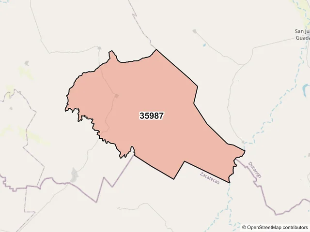 Mapa del código postal 35987, General Simón Bolívar, Durango