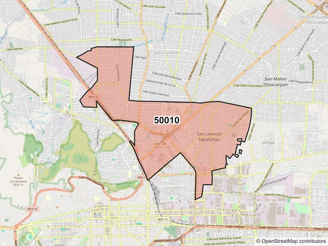 Mapa del código postal 50010, Toluca, México