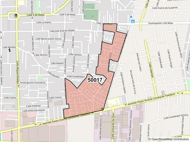 Mapa del código postal 50017, Toluca, México