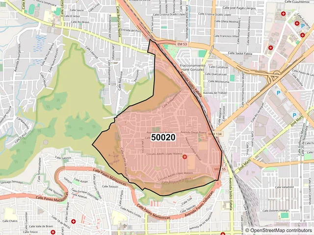 Mapa del código postal 50020, Toluca, México