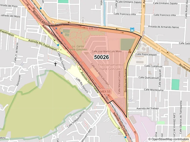 Mapa del código postal 50026, Toluca, México