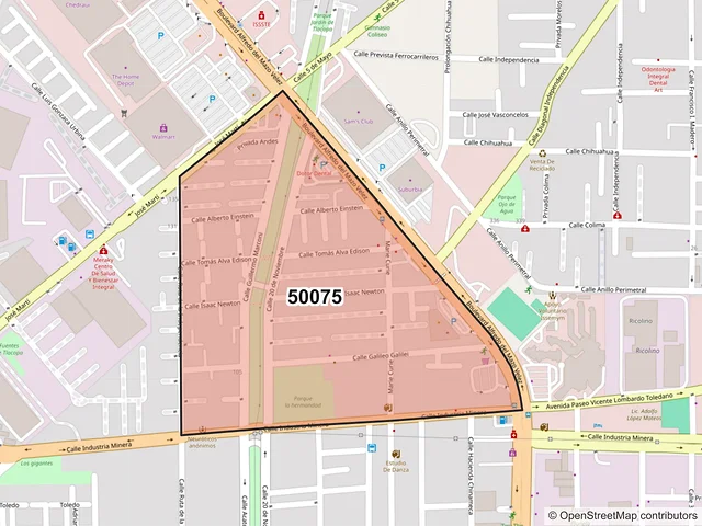 Mapa del código postal 50075, Toluca, México