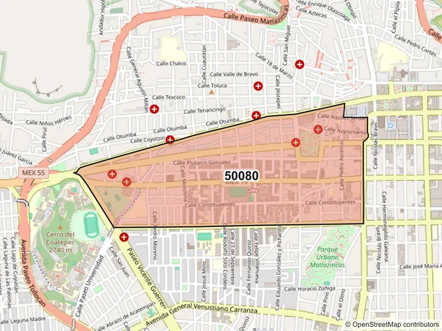 Mapa del código postal 50080, Toluca, México