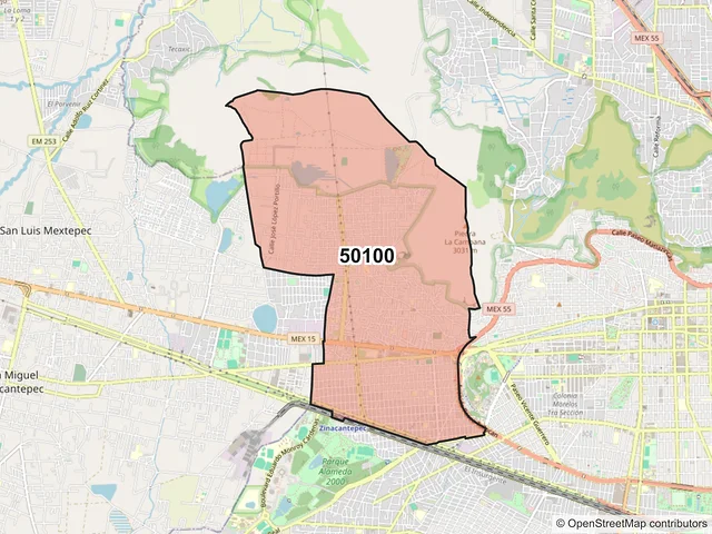 Mapa del código postal 50100, Toluca, México