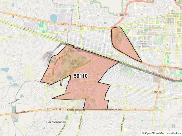 Mapa del código postal 50110, Toluca, México