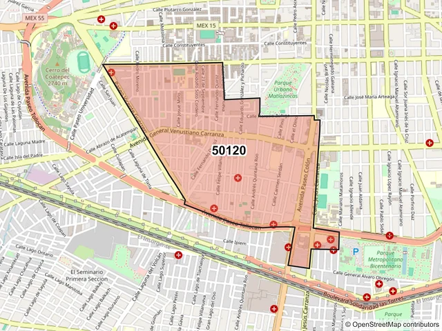 Mapa del código postal 50120, Toluca, México