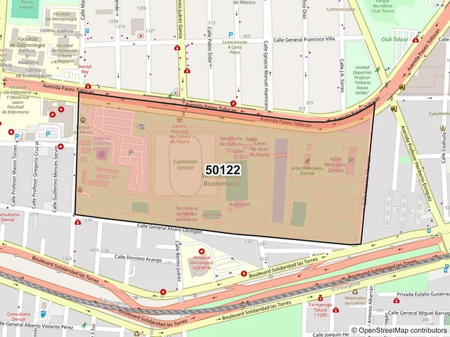 Mapa del código postal 50122, Toluca, México