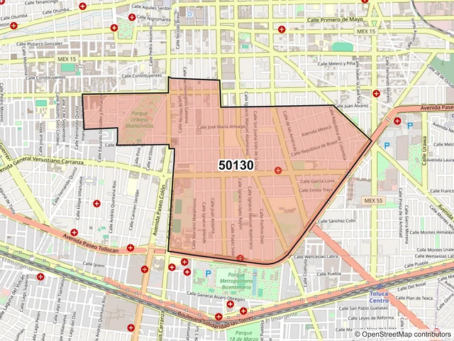 Mapa del código postal 50130, Toluca, México