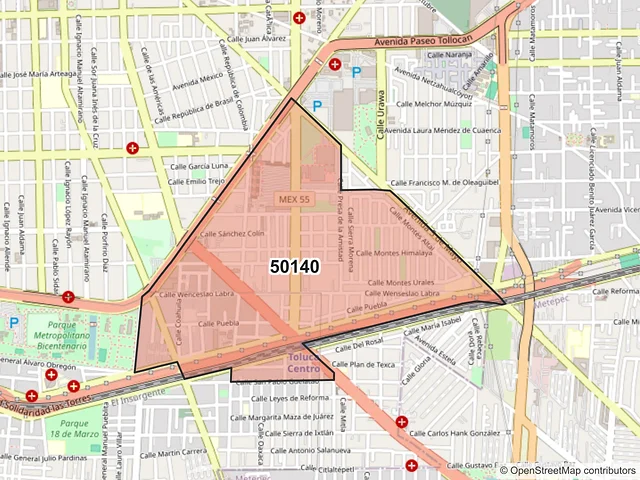 Mapa del código postal 50140, Toluca, México
