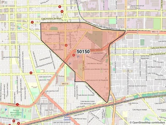 Mapa del código postal 50150, Toluca, México