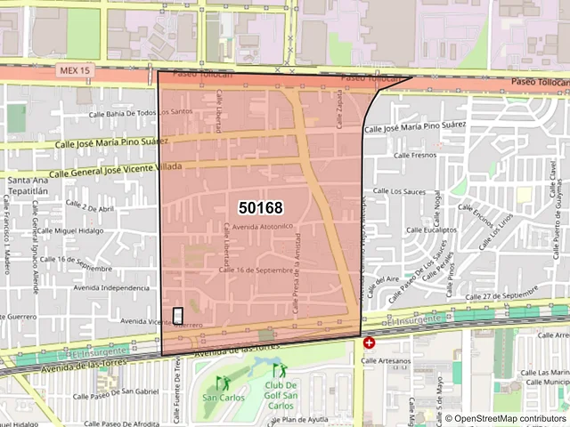 Mapa del código postal 50168, Toluca, México