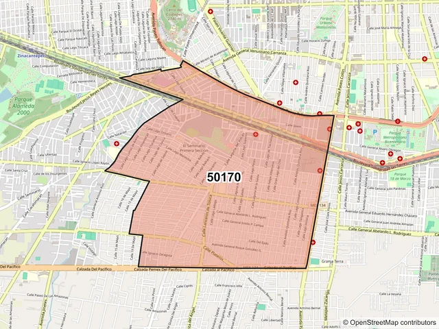 Mapa del código postal 50170, Toluca, México