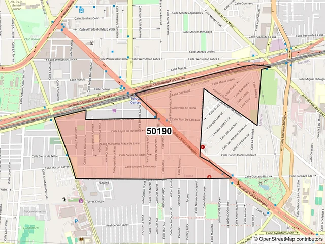 Mapa del código postal 50190, Toluca, México