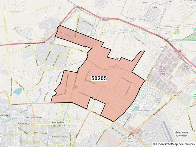 Mapa del código postal 50205, Toluca, México