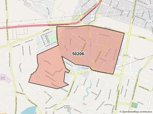 Mapa del código postal 50206, Toluca, México