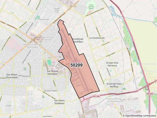 Mapa del código postal 50209, Toluca, México