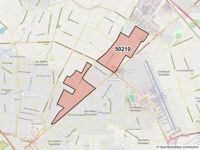 Mapa del código postal 50210, Toluca, México