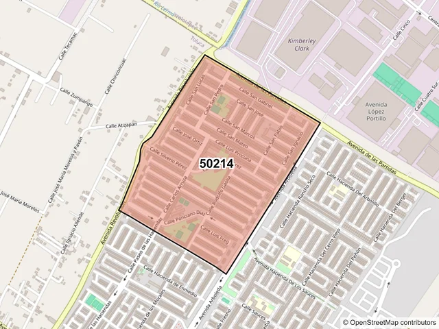 Mapa del código postal 50214, Toluca, México