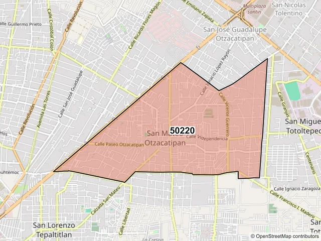 Mapa del código postal 50220, Toluca, México