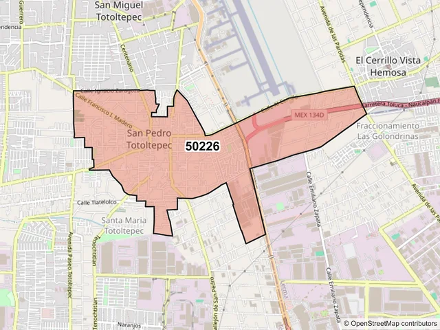Mapa del código postal 50226, Toluca, México