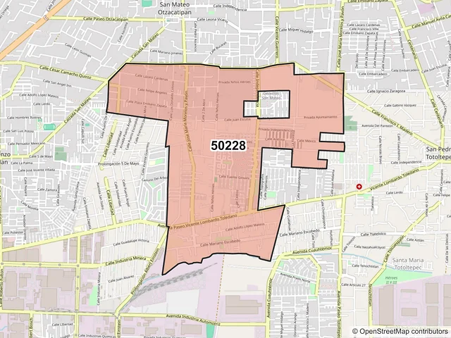 Mapa del código postal 50228, Toluca, México