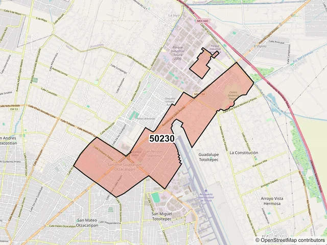 Mapa del código postal 50230, Toluca, México