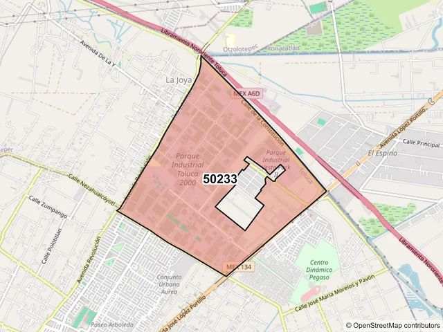 Mapa del código postal 50233, Toluca, México