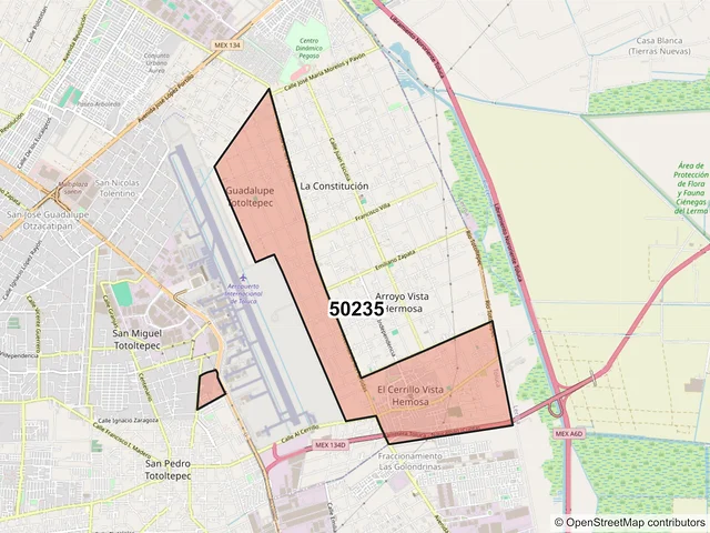 Mapa del código postal 50235, Toluca, México