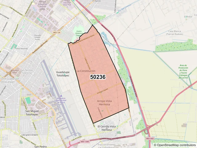 Mapa del código postal 50236, Toluca, México