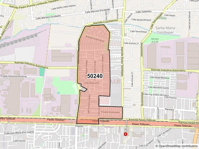 Mapa del código postal 50240, Toluca, México