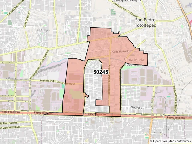 Mapa del código postal 50245, Toluca, México