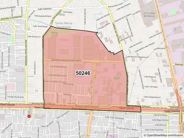 Mapa del código postal 50246, Toluca, México