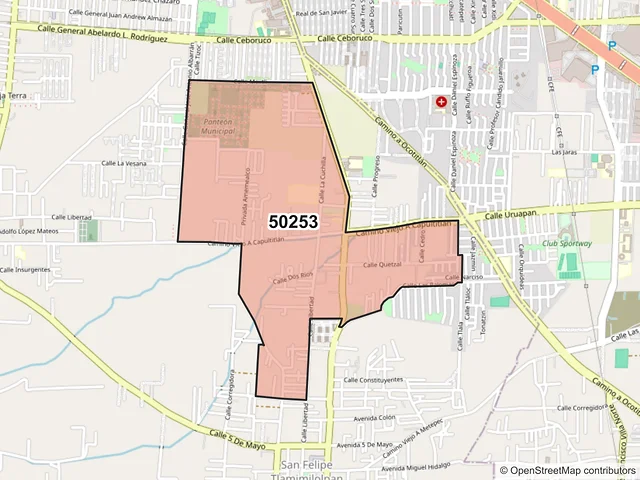 Mapa del código postal 50253, Toluca, México