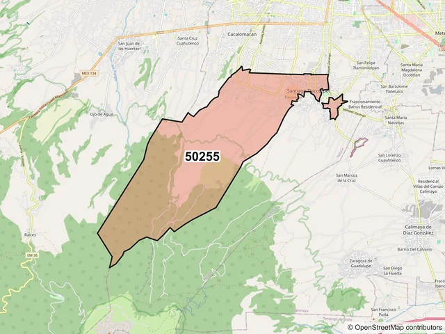 Mapa del código postal 50255, Toluca, México