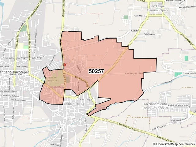 Mapa del código postal 50257, Toluca, México