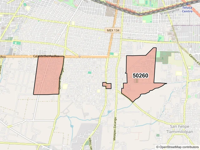 Mapa del código postal 50260, Toluca, México