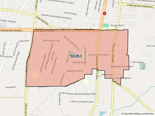 Mapa del código postal 50263, Toluca, México