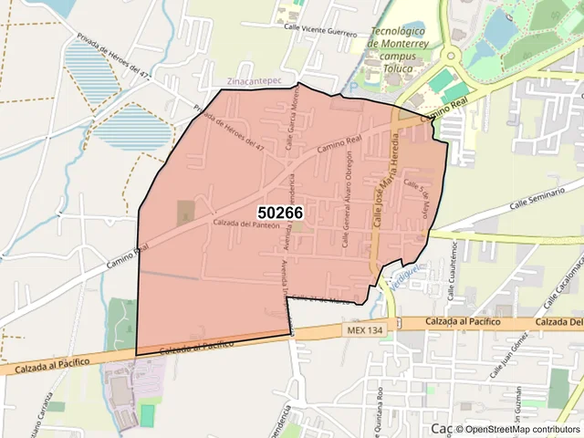Mapa del código postal 50266, Toluca, México