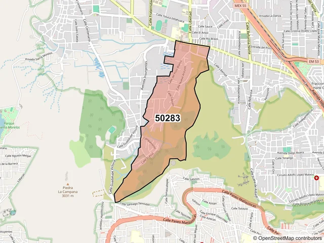 Mapa del código postal 50283, Toluca, México