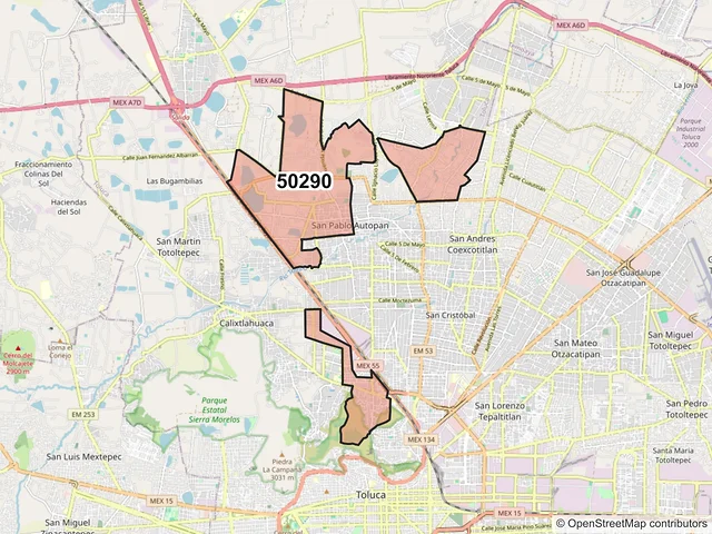 Mapa del código postal 50290, Toluca, México