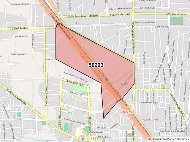 Mapa del código postal 50293, Toluca, México