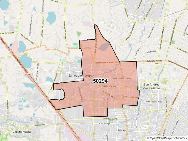 Mapa del código postal 50294, Toluca, México
